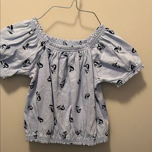 Light Blue Off-Shoulder Top with  Print